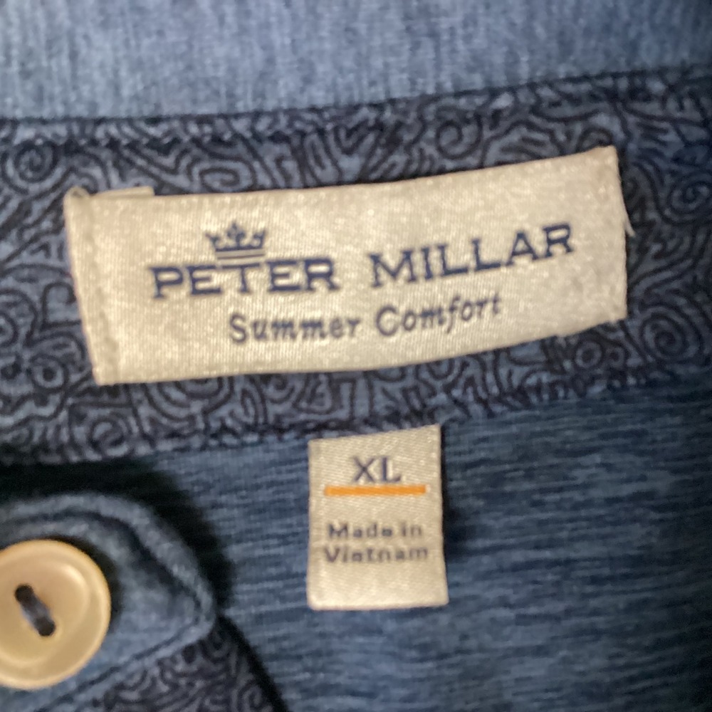 Peter Millar Summer Comfort Polo Shirt Button Up Short Sleeve‎ XL Blue Heathered - Picture 3 of 15
